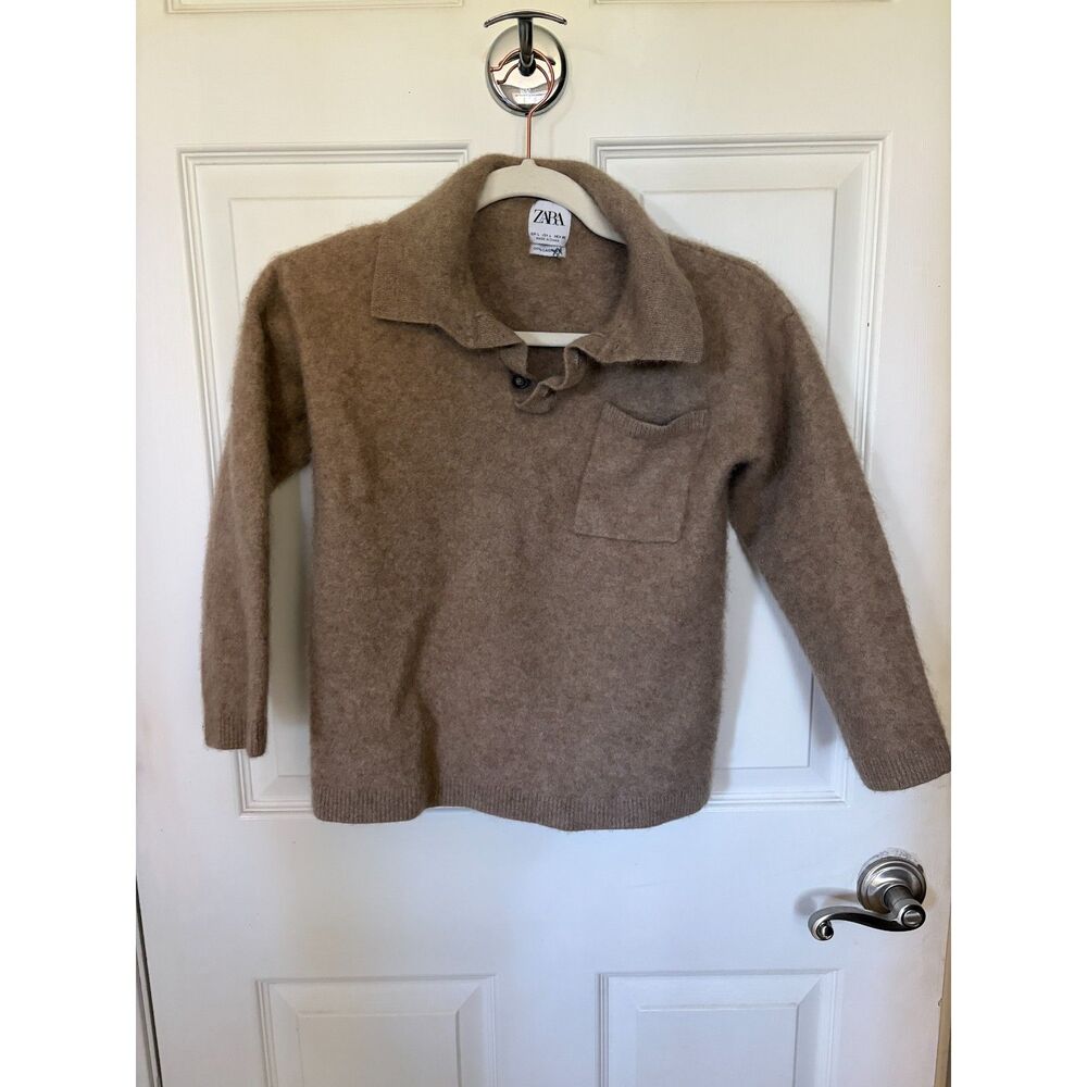 Zara 100% Cashmere Sweater Sz L Knit Polo Camel